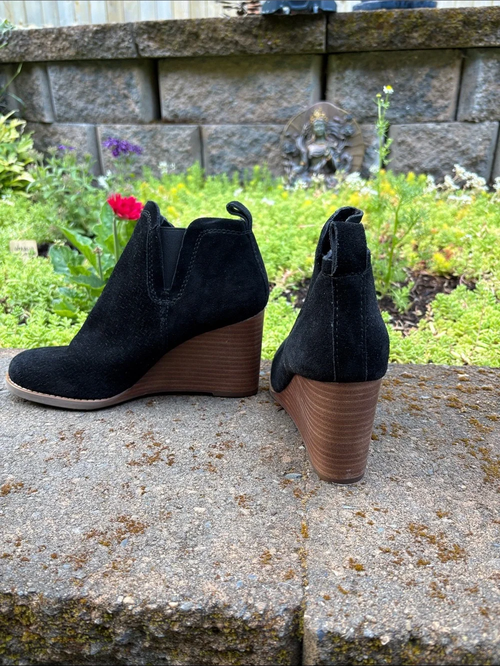 Crown Vintage Black Suede Wedge Ankle Booties